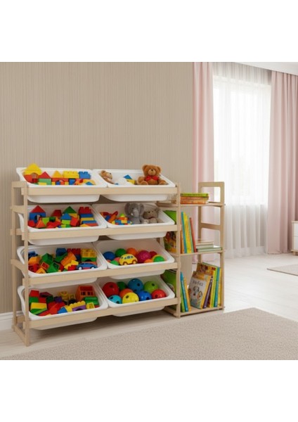 4 + 3 Raflı 8 Sepetli Kitaplıklı Oyuncak Dolabı 119X80X30 cm - Çocuk Odası, Oyun Odası, Kreş fiyatları