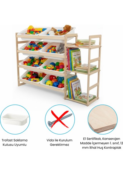 4 + 3 Raflı 8 Sepetli Kitaplıklı Oyuncak Dolabı 119X80X30 cm - Çocuk Odası, Oyun Odası, Kreş fırsatları