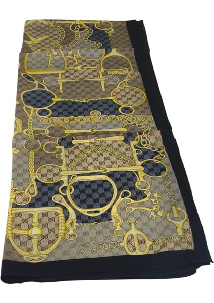 Vual Ipek Şal G Baskılı Kemerli Desen Siyah Kot Mavisi fırsatları