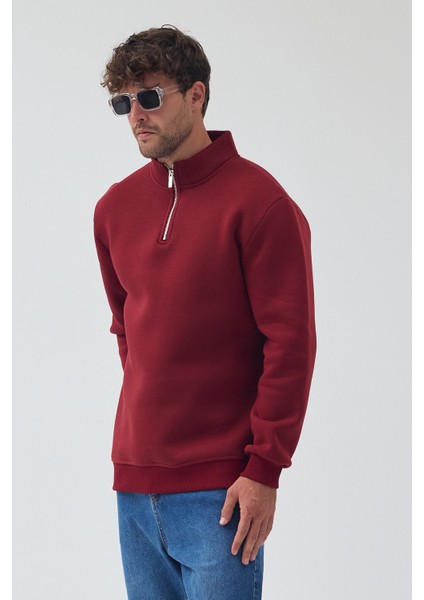 Erkek Oversize Yarım Fermuarlı Içi Polarlı Yumuşak Dokulu %100 Pamuk Sweatshirt fiyatları