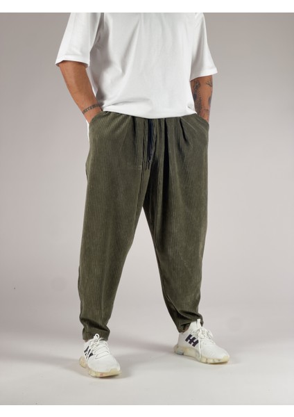 Haki Kadife Pileli Yarım Şalvar COC1033