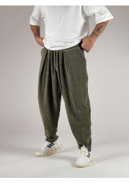 Haki Kadife Pileli Yarım Şalvar COC1033 modelleri