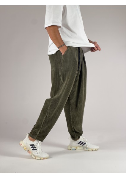 Haki Kadife Pileli Yarım Şalvar COC1033 fırsatları