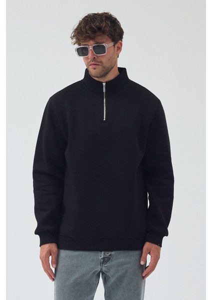 Erkek Oversize Yarım Fermuarlı Içi Polarlı Yumuşak Dokulu %100 Pamuk Sweatshirt fiyatları