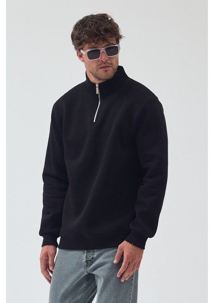 Erkek Oversize Yarım Fermuarlı Içi Polarlı Yumuşak Dokulu %100 Pamuk Sweatshirt modelleri