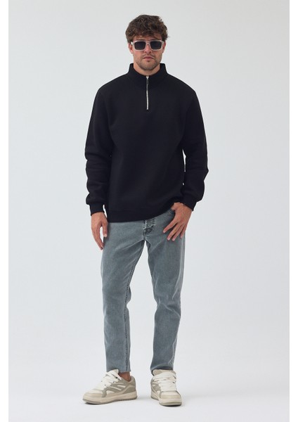 Erkek Oversize Yarım Fermuarlı Içi Polarlı Yumuşak Dokulu %100 Pamuk Sweatshirt fırsatları