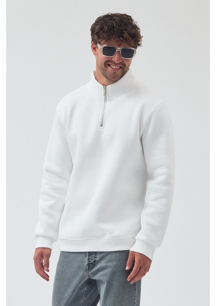 Erkek Oversize Yarım Fermuarlı Içi Polarlı Yumuşak Dokulu %100 Pamuk Sweatshirt modelleri