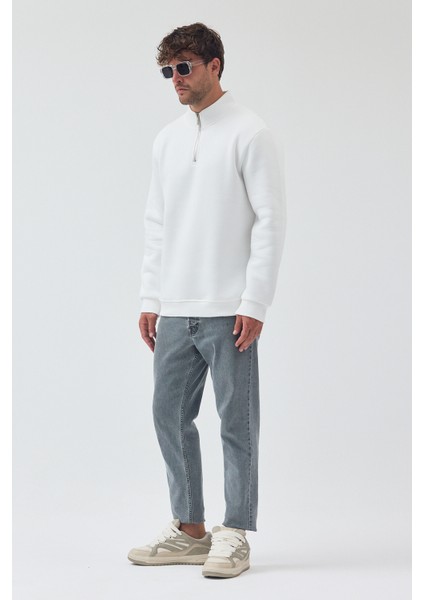 Erkek Oversize Yarım Fermuarlı Içi Polarlı Yumuşak Dokulu %100 Pamuk Sweatshirt indirimleri