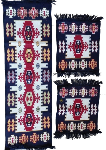 Seyyah Antik Kilimden Koltuk Kilimi Seti , 3 Parça, 2 Taraflı