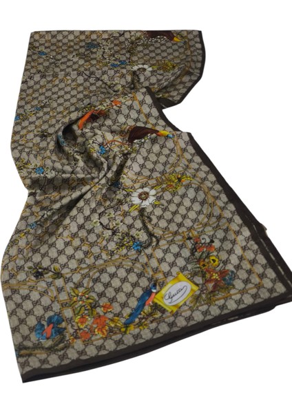 Vual Ipek Şal Çiçekli G Baskılı Kahverengi