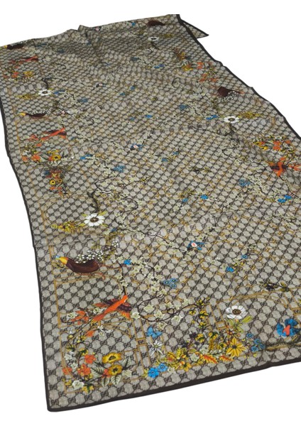 Vual Ipek Şal Çiçekli G Baskılı Kahverengi