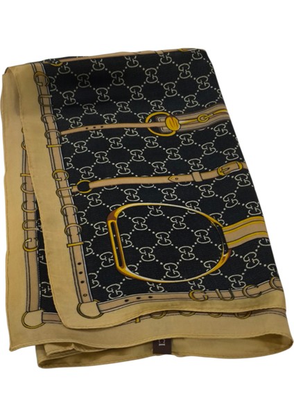 Vual Ipek Şal Monogram Kemer Desen Siyah Gold
