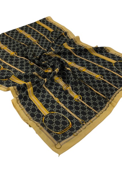 Vual Ipek Şal Monogram Kemer Desen Siyah Gold fiyatları