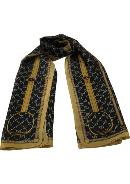 Vual Ipek Şal Monogram Kemer Desen Siyah Gold modelleri