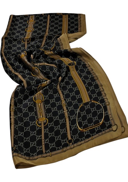 Vual Ipek Şal Monogram Kemer Desen Siyah Gold fırsatları