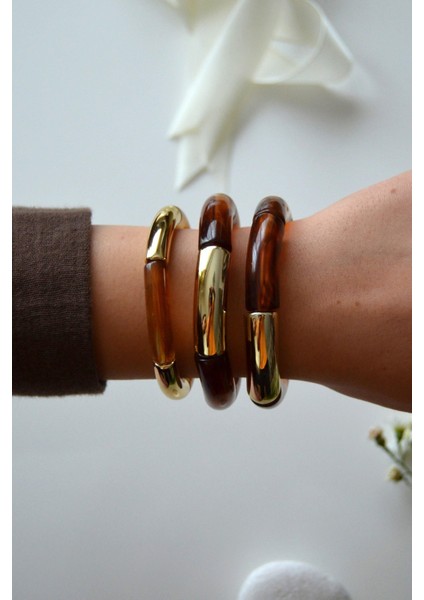 Kehribar Kahve & Gold Vintage Bombeli Bileklik Seti (3'lü) fiyatları