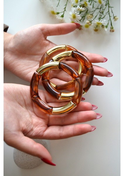 Kehribar Kahve & Gold Vintage Bombeli Bileklik Seti (3'lü) modelleri