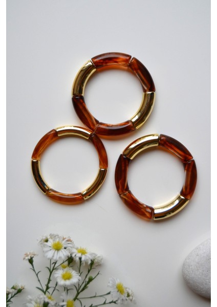 Kehribar Kahve & Gold Vintage Bombeli Bileklik Seti (3'lü) fırsatları