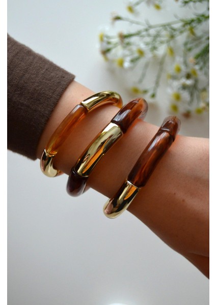 Kehribar Kahve & Gold Vintage Bombeli Bileklik Seti (3'lü) indirimleri