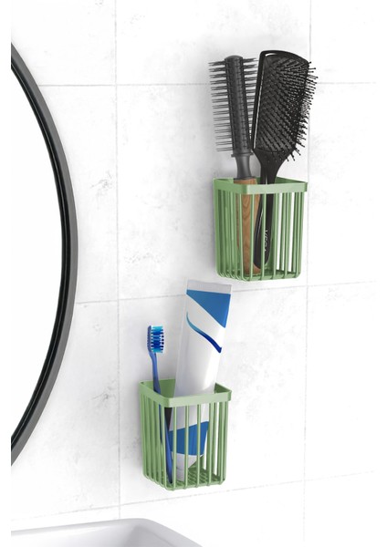 2'li Set Yapışkanlı Diş Fırçalık, Saç Fırçası Tarak Düzenleyici, Çok Amaçlı Duvar Rafı Organizer Raf
