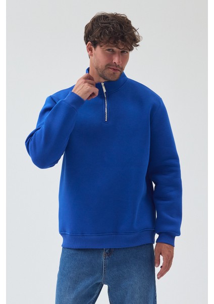 Erkek Oversize Yarım Fermuarlı Içi Polarlı Yumuşak Dokulu %100 Pamuk Sweatshirt fiyatları