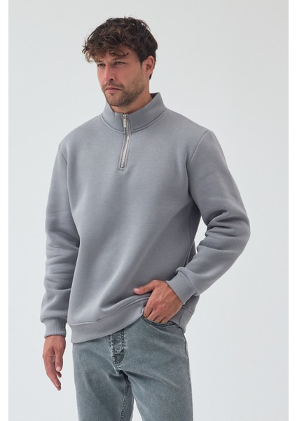 Erkek Oversize Yarım Fermuarlı Içi Polarlı Yumuşak Dokulu %100 Pamuk Sweatshirt fiyatları