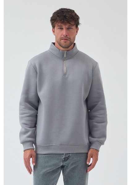 Erkek Oversize Yarım Fermuarlı Içi Polarlı Yumuşak Dokulu %100 Pamuk Sweatshirt indirimleri