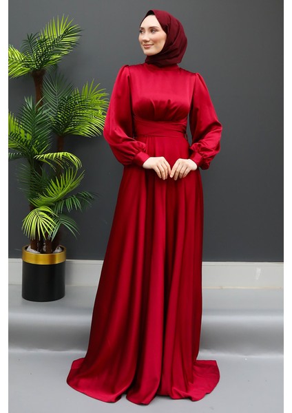 Beli Çapraz Bağlamalı Elbise Bordo