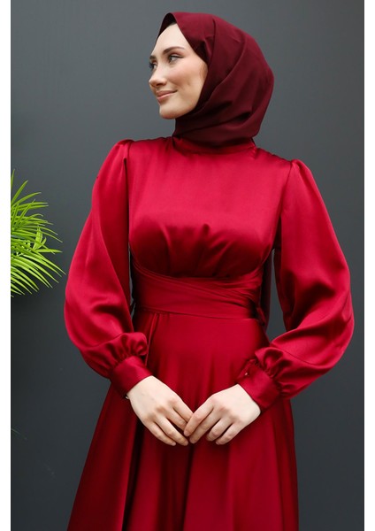 Beli Çapraz Bağlamalı Elbise Bordo indirimleri