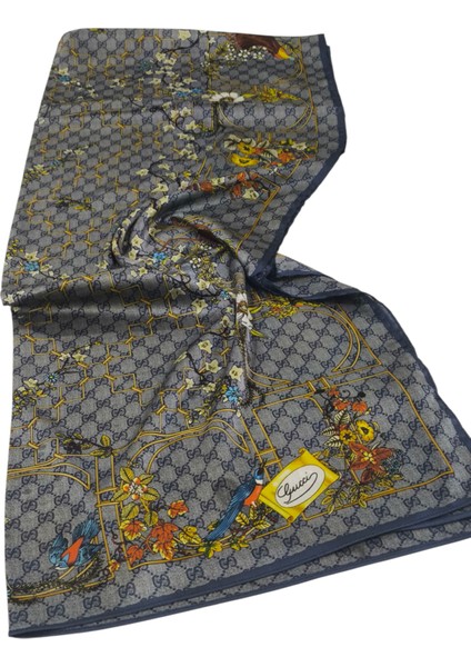 Vual Ipek Şal Çiçekli G Baskılı Kot Mavi