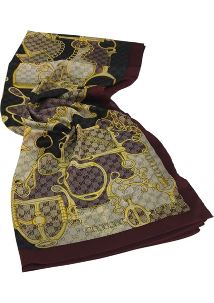 Vual Ipek Şal G Baskılı Kemerli Desen Bordo