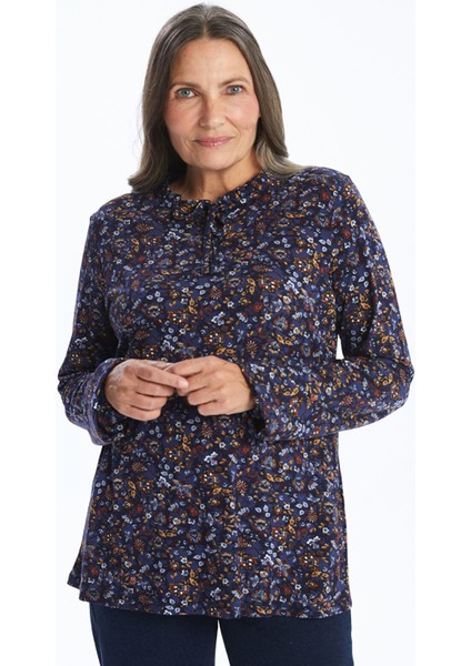 Yeni Sezon Bağlamalı Yaka Desenli Uzun Kollu Kadın Bluz