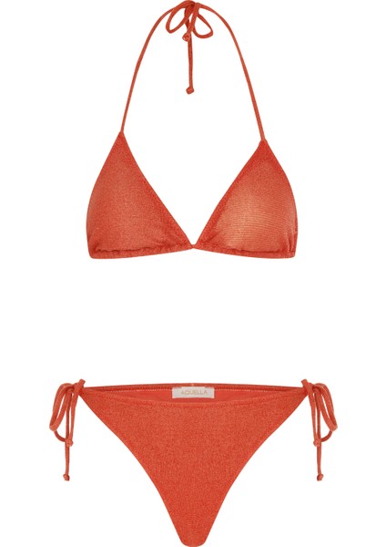 Simli Oranj Üçgen Bikini Takımı