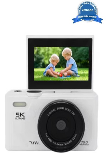 5K 75MP HD Dijital Kamera 18X Dijital Zoom, Flaşlı,3.0 inç Ekranlı Vlog ve Fotoğraf Makinesi