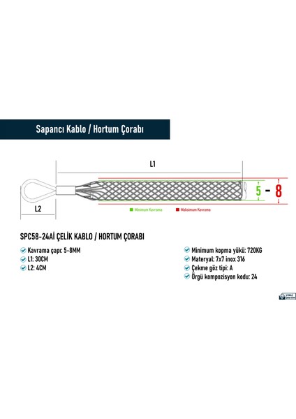 SPC58-24Aİ Çelik Kablo / Hortum Çorabı