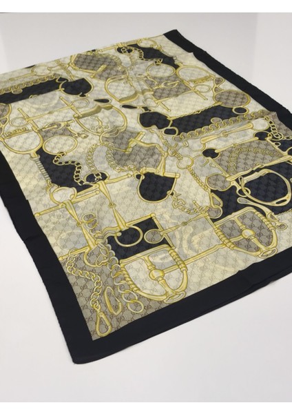 Vual Ipek Şal G Baskılı Kemerli Desen Siyah