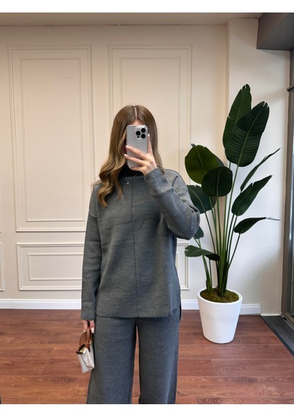 Yarım Boğazlı Triko Takım - Antrasit