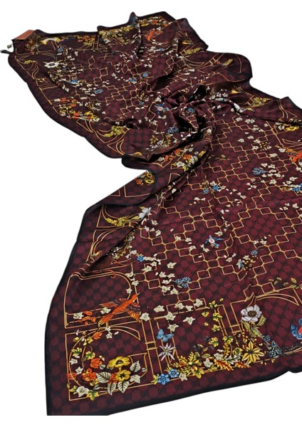 Vual Ipek Şal Çiçekli G Baskılı Bordo