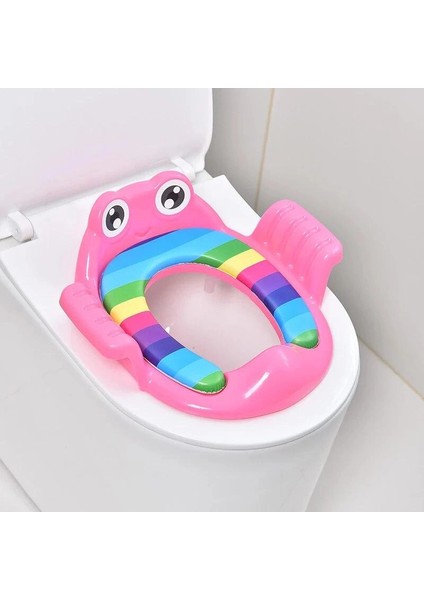Kurbağa Model Çocuk-Bebek Yanlardan Tutmalı Yumuşak Süngerli Klozet Kapağı Adaptörü Pembe ( Lisinya )