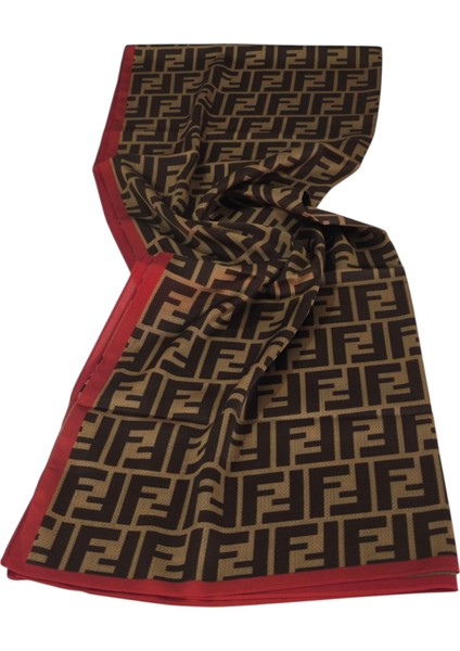 F Desen Vual Ipek Şal Bordo Kahve