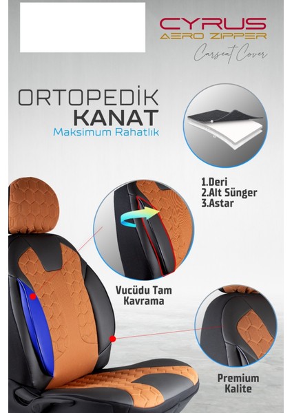 Volvo XC70 Deri Detaylı Oto Koltuk Kılıfı Ön Arka Set Cyrus Seri Tarçın Scr