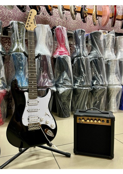 2 Humbucker 1 Sıngle Siyah Elektro Gitar Seti 15 Watt Amfi Kılıf Dahil fiyatları