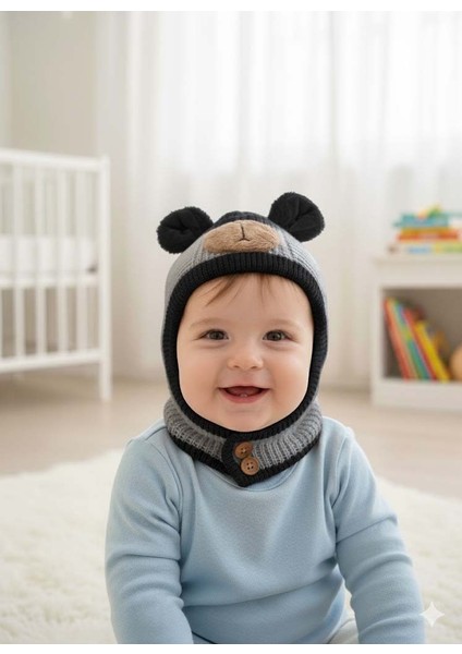 Kitti 25480-03 Düğmeli Boyunluk Triko Bere