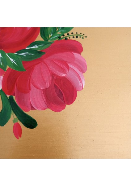 Altın Varaklı El Boyaması Gül Desenli Ahşap Nişan/sunum Tepsisi fiyatları