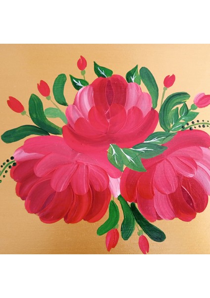 Altın Varaklı El Boyaması Gül Desenli Ahşap Nişan/sunum Tepsisi indirimleri