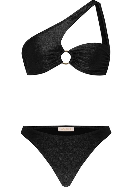 Tokalı Lurex Tek Omuz Siyah Bikini