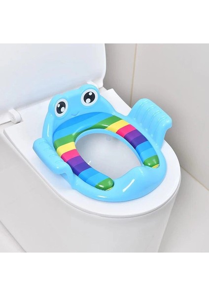 Kurbağa Model Çocuk-Bebek Yanlardan Tutmalı Yumuşak Süngerli Klozet Kapağı Adaptörü Mavi ( Lisinya )
