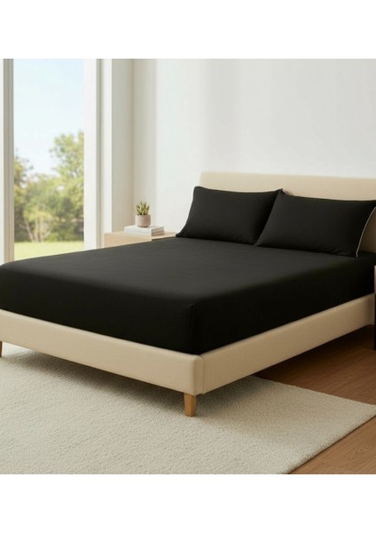 Siyah Çift Kişilik Çarşaf+Yastık Seti %100 Pamuk modelleri