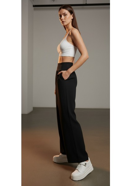 Yüksek Bel Geniş Paça Pamuklu Lastikli Kadın Pantolon modelleri