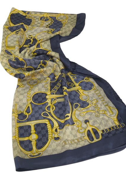 Vual Ipek Şal G Baskılı Kemerli Desen Kot Mavisi